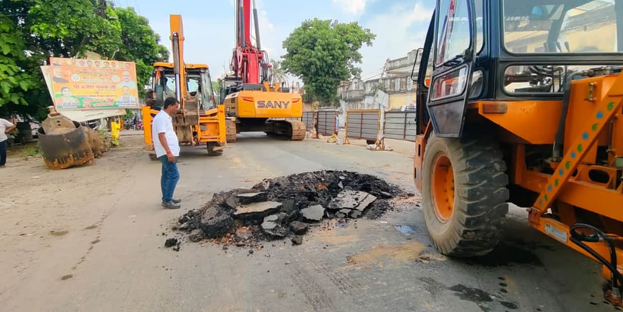 Construction of the overbridge began with the excavation for the pillars