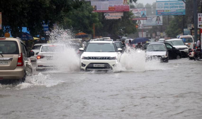 Four hours of heavy rain; water up to a foot deep on the roads.