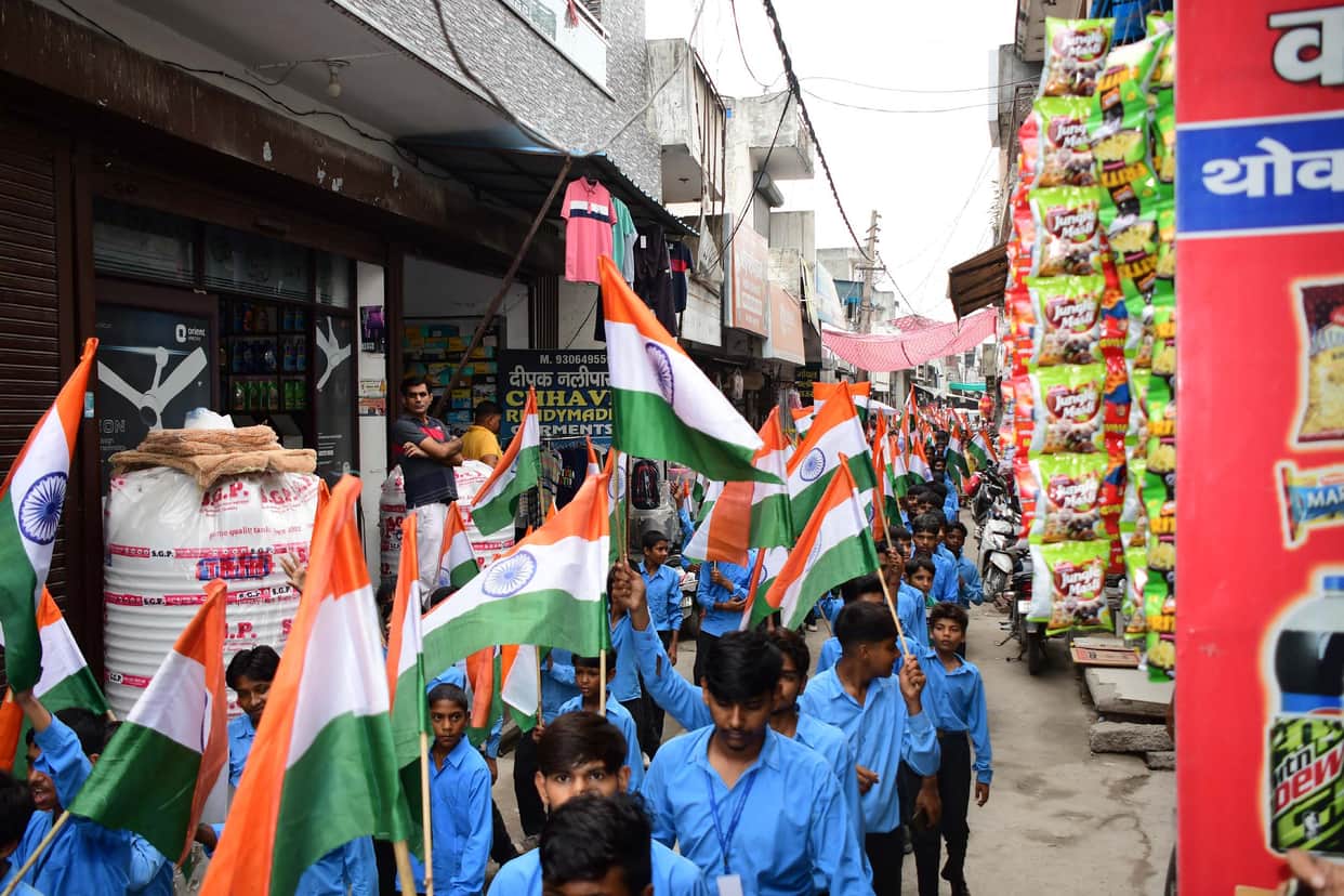 The district is bathed in the colours of the Tricolour; chants of 'Bharat Mata Ki Jai' echo from the city to the villages.