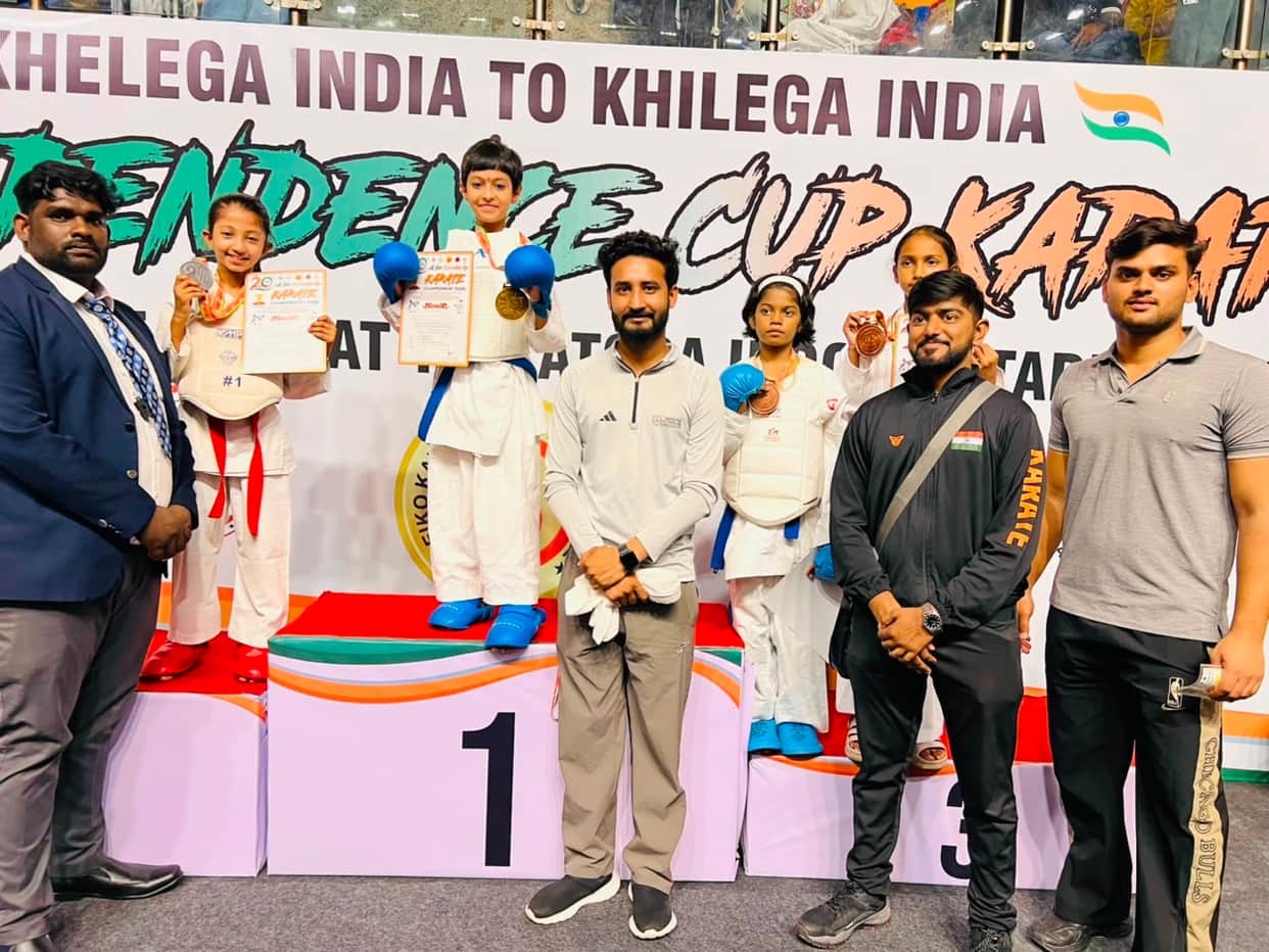 Aradhya wins gold in karate; Medansh and Yatin win bronze.