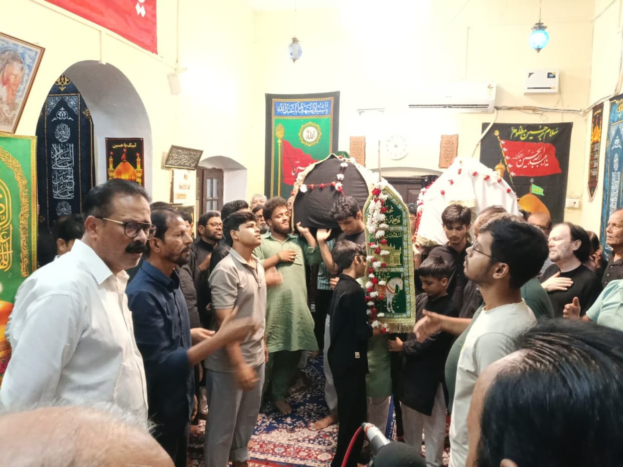 A procession of Alam and Taboot was taken out on the death of Hazrat Mohammad.