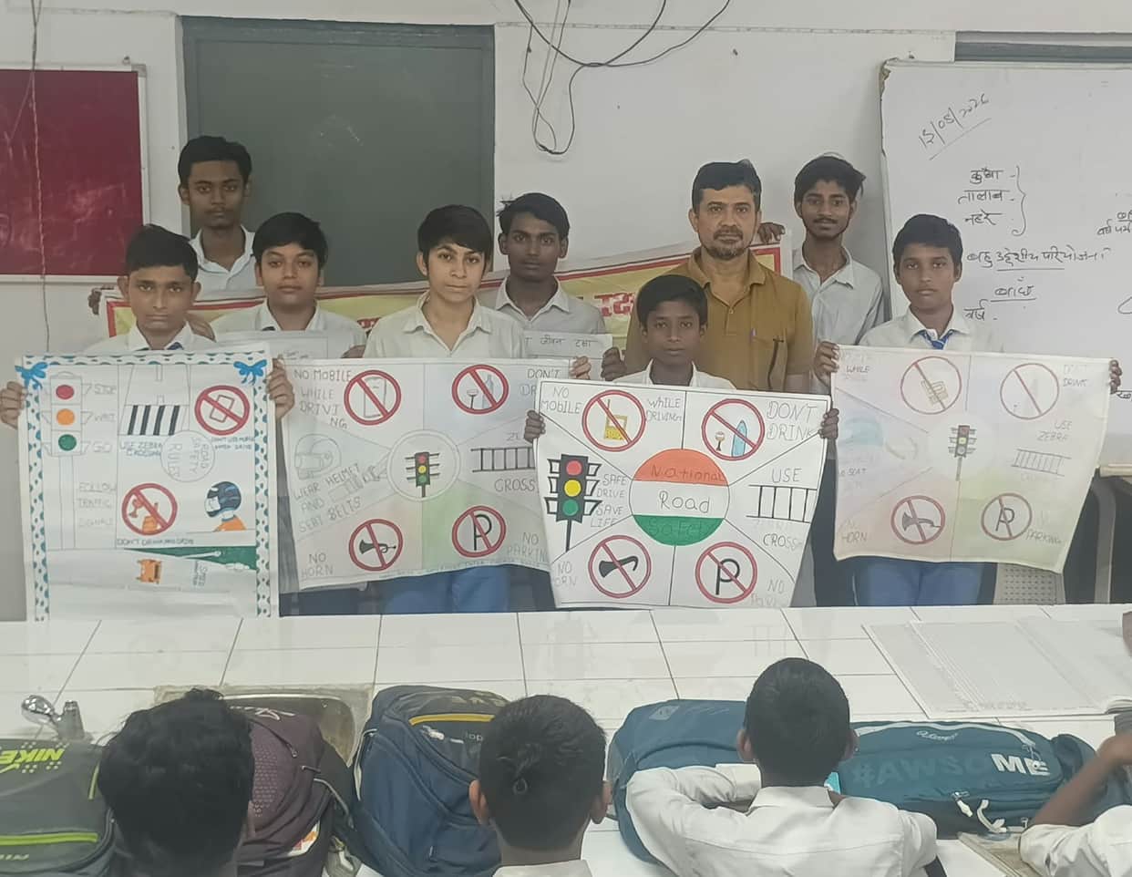 Students conveyed the message of road safety through a poster competition