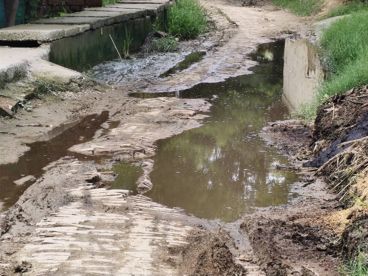Rain turns road into a quagmire; waterlogging makes commuting difficult