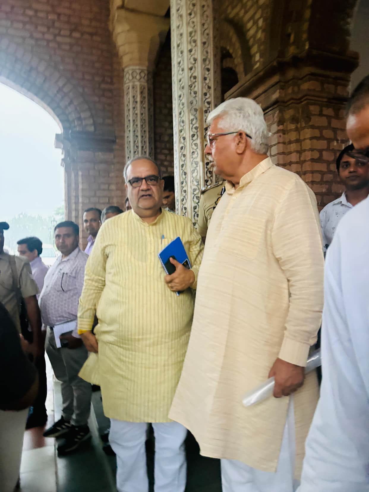 The issue of waterlogging and the dilapidated state of the temple was raised before the Minister-in-charge.