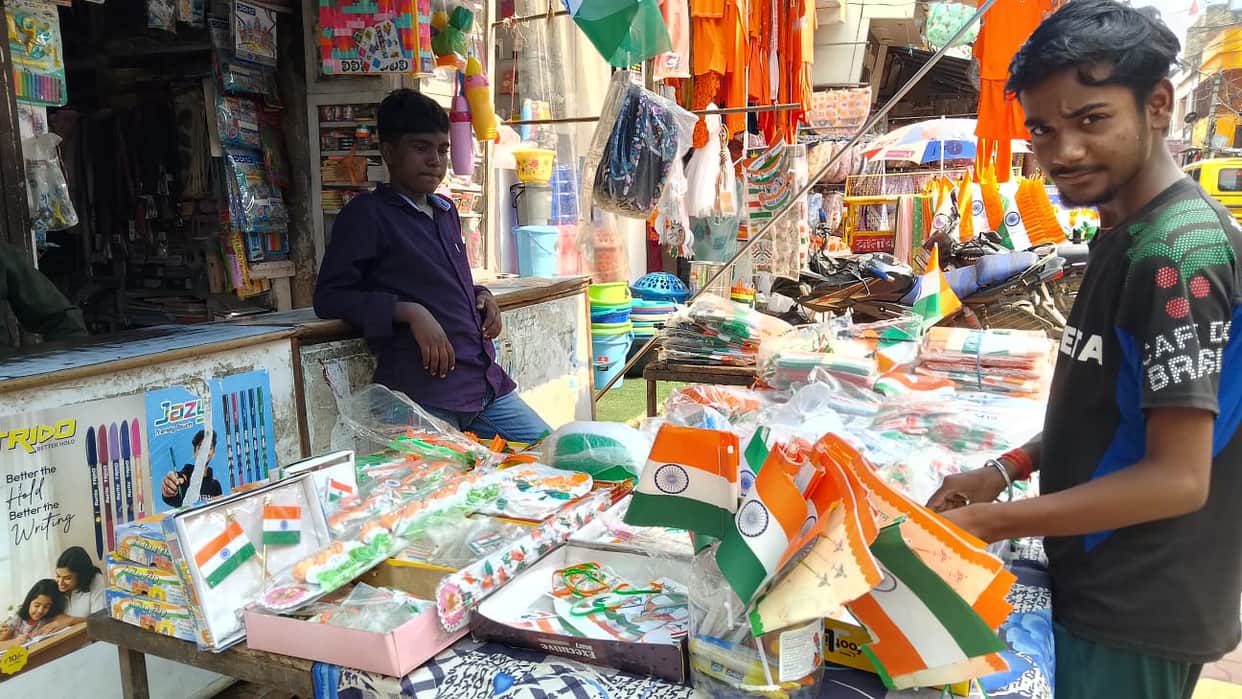 Markets decked out in the colours of the Tricolour; preparations for Independence Day celebrations intensify.