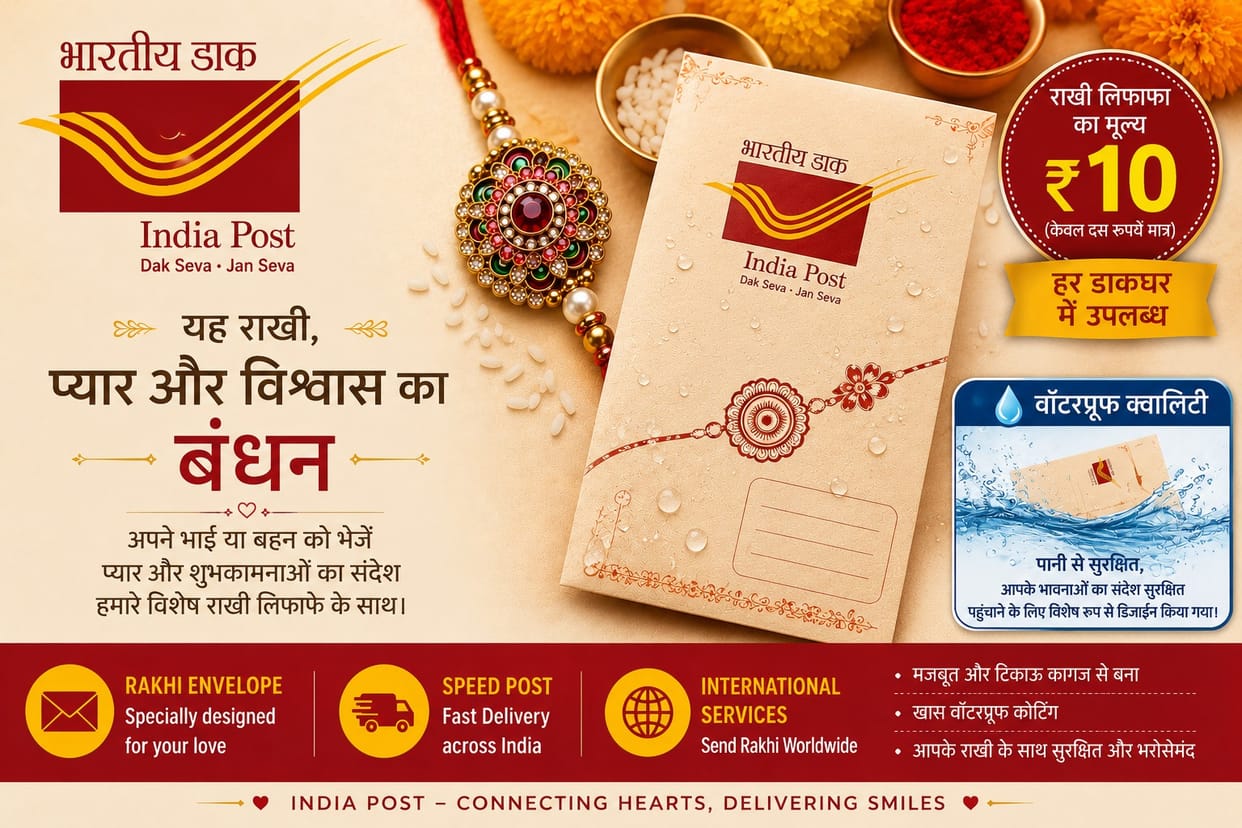 Postal Department launches waterproof envelope for safe delivery of Rakhis.