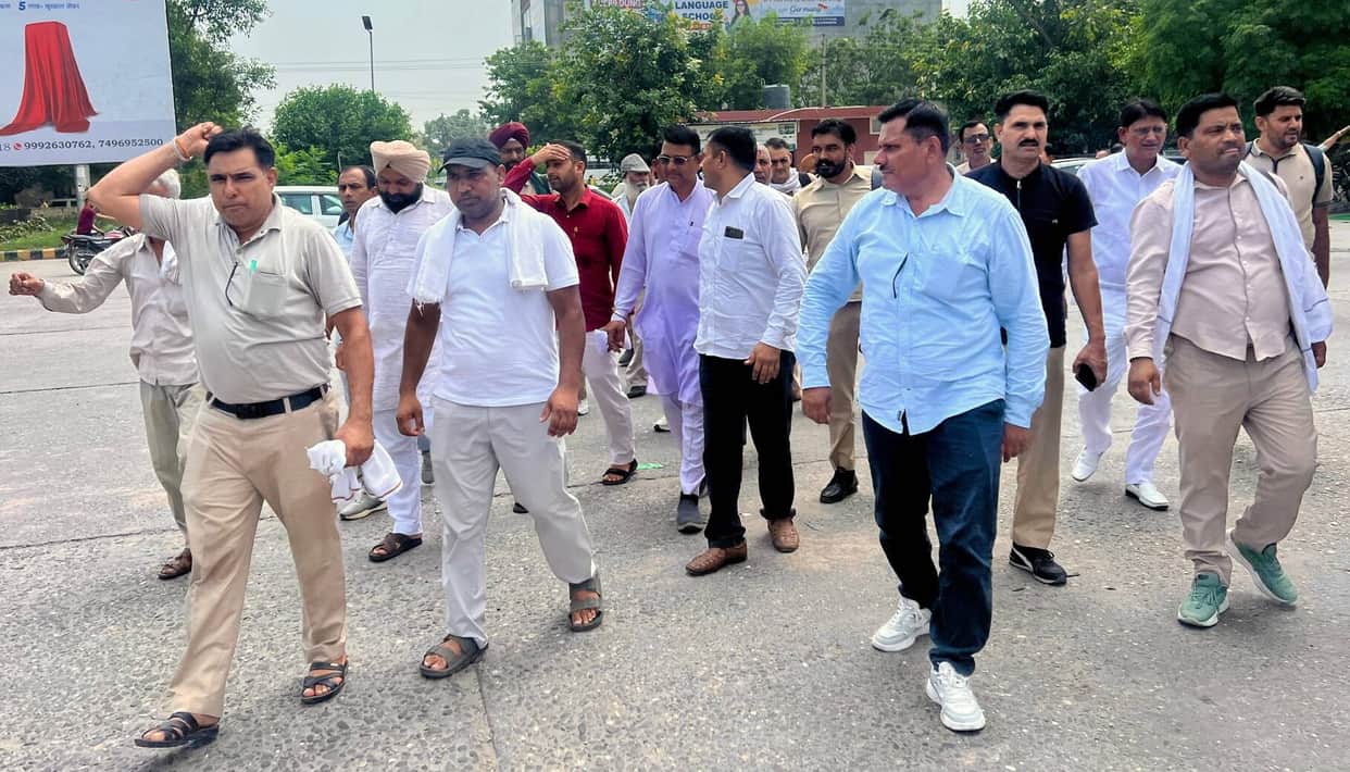 Roadways employees staged a protest at the new bus stand.