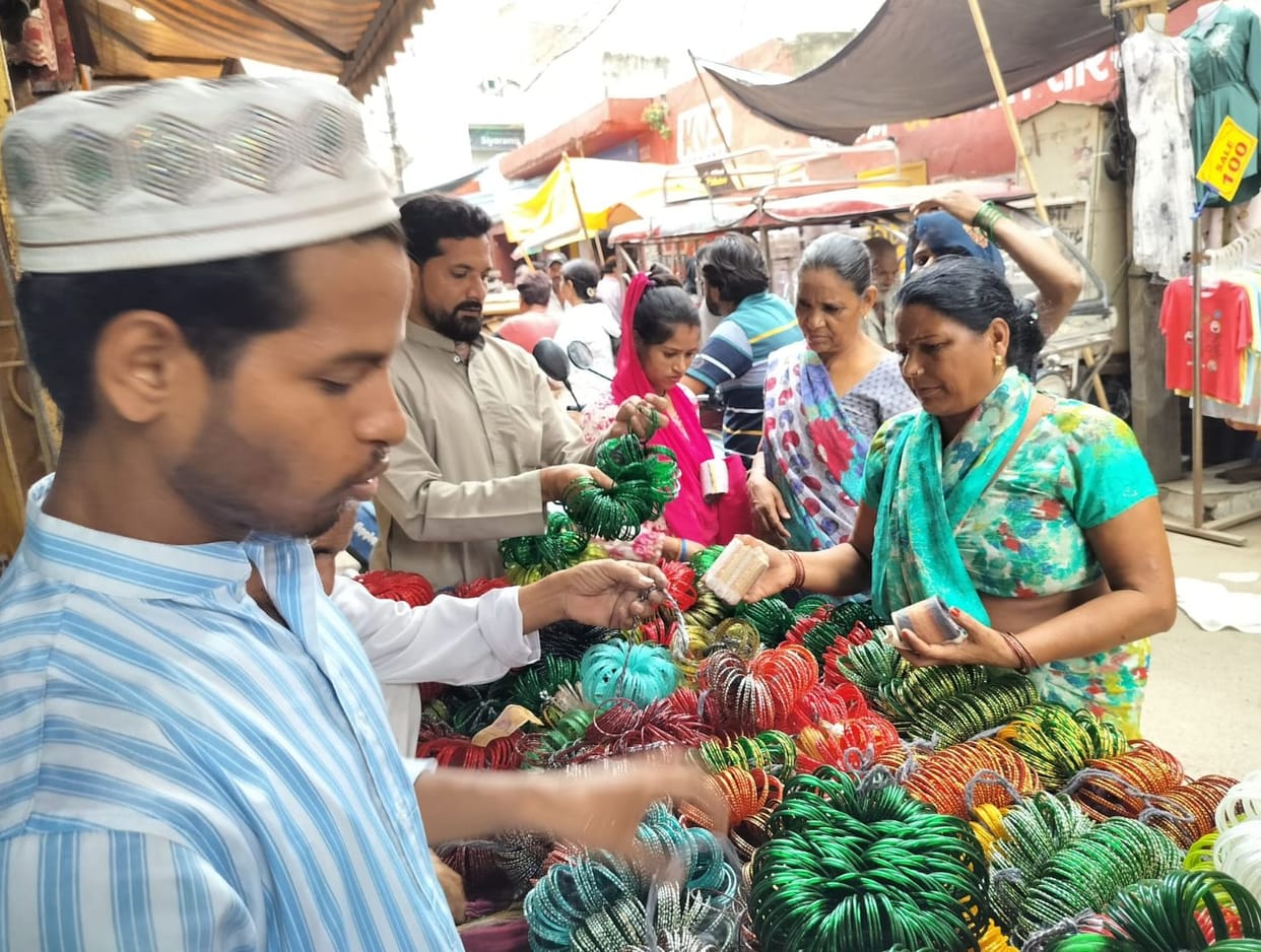 It is Hariyali Teej today; bangles sold briskly in the markets.