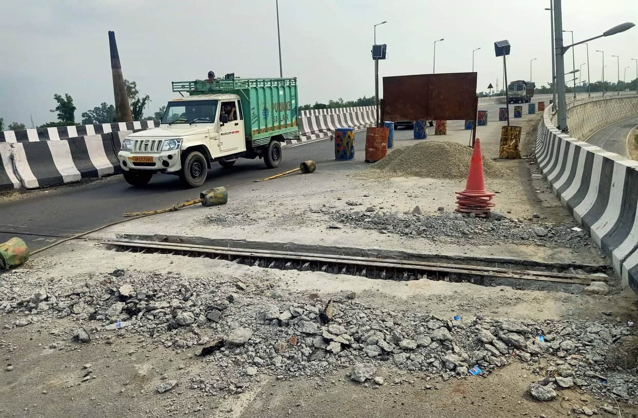 Expansion joint of the Hardoi bypass flyover now damaged.
