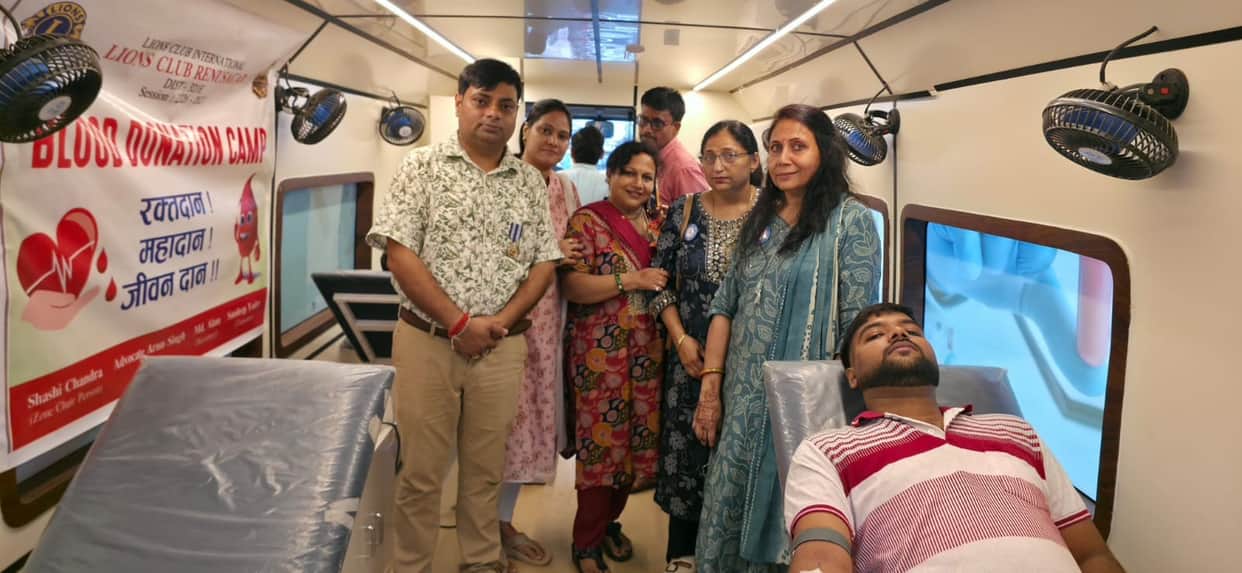 Members set an example by donating blood for the first time.