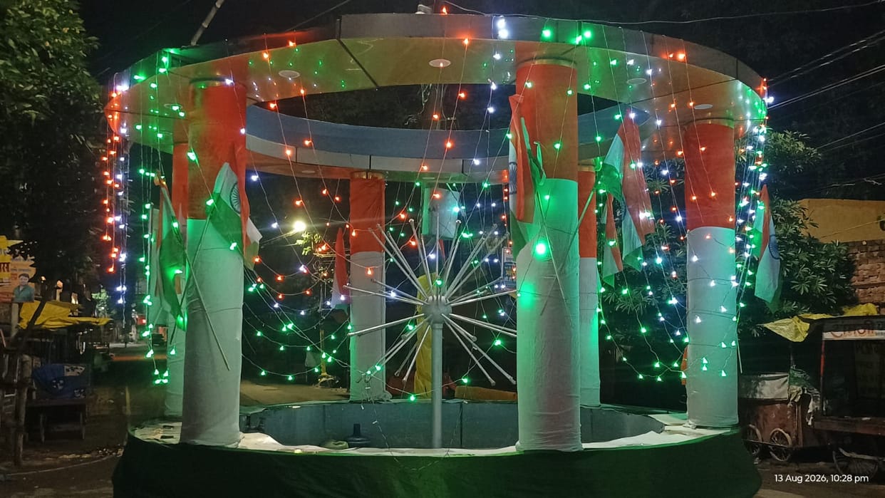 Buildings illuminated with tricoloured festoons reflect the joy of independence.