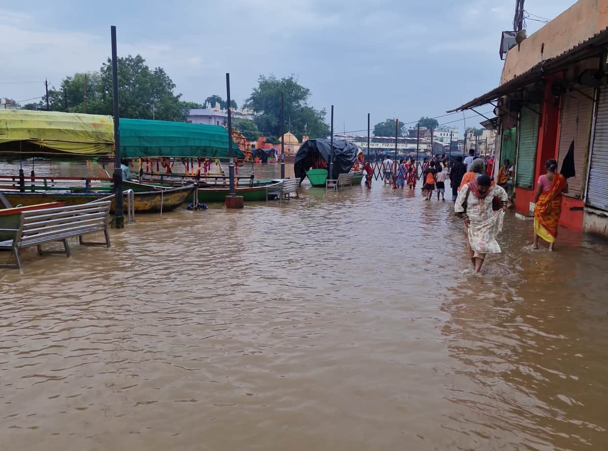 The Mandakini overflowed its banks twice; water entered the shops.