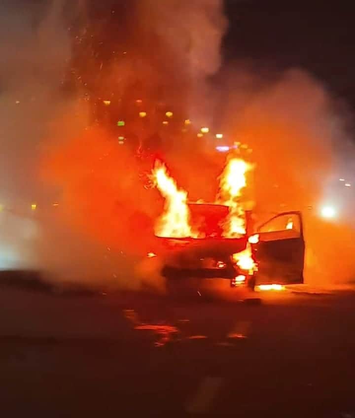 Fire breaks out in CNG car near Atul Kataria Chowk.