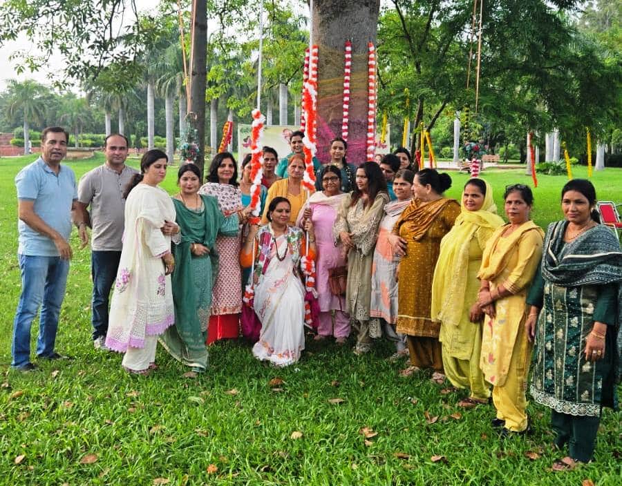 Women enjoyed Haryanvi songs on the occasion of Hariyali Teej festival.