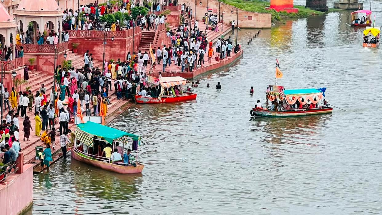 Rivers surging during Sawan; motorboats speeding without life jackets.