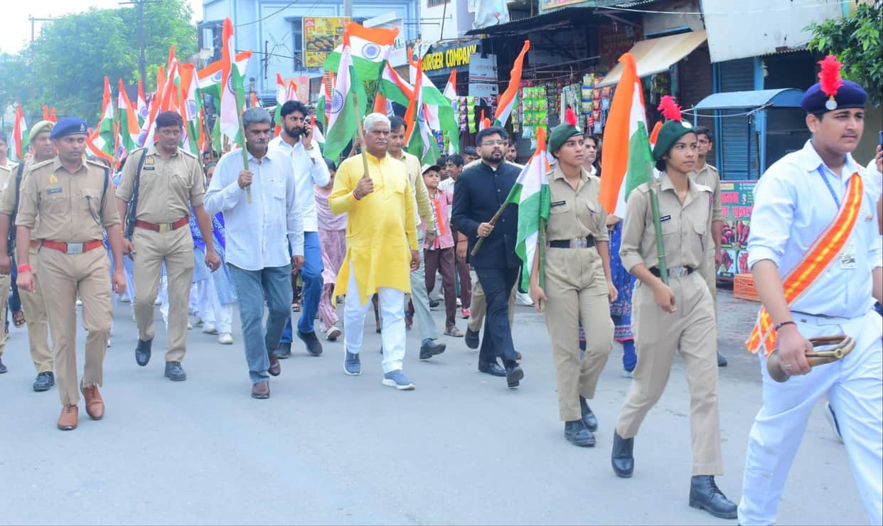 Boys and girls carried out a march-past with tricolours.