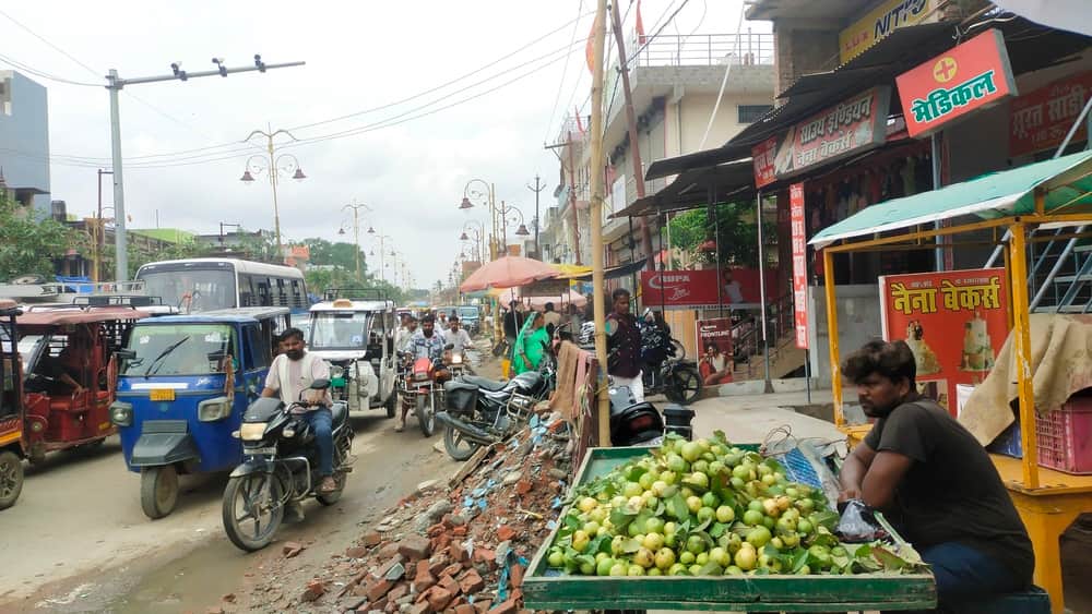 Footpaths have vanished from the city; pedestrians are forced to rely on the road itself.