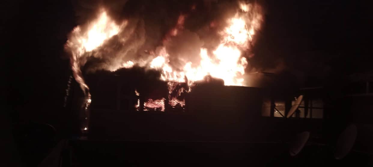 Fire breaks out on the upper floor of the Shri Ram Mandir Ashram Satsang Bhavan.