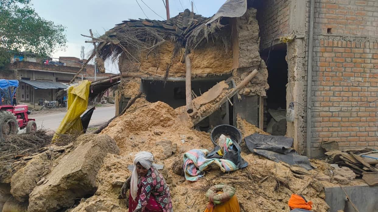 House collapses after excavated drain fills with water; two goats die.