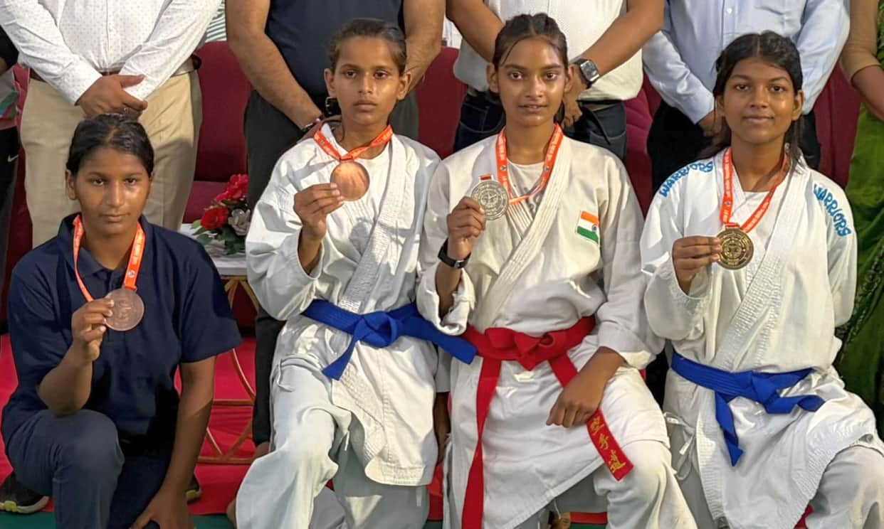 Aradhya wins gold; Ayushi and Anushka win bronze medals in karate.
