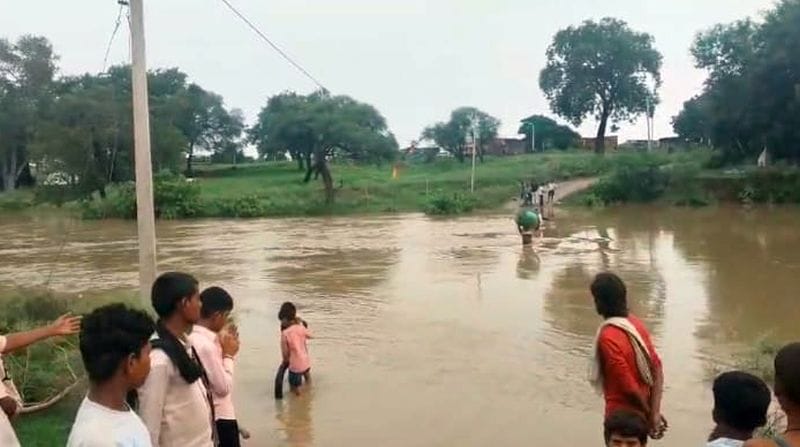 The Jakha causeway overflowed due to the rising water level of the Kyolari River.