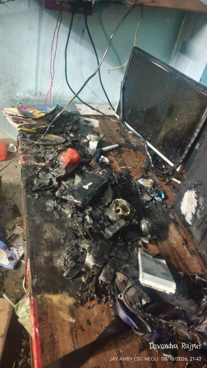 Fire breaks out from the flame burning in the Jan Seva Kendra's shrine.