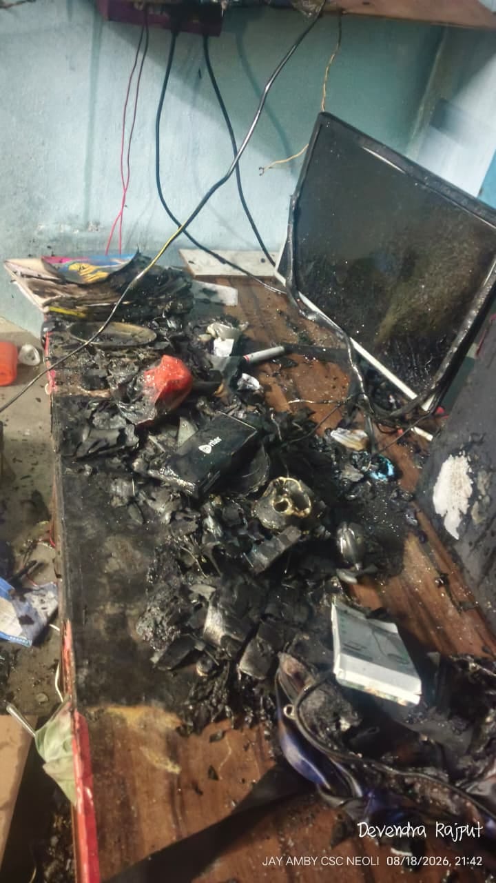 Fire breaks out from the flame burning in the Jan Seva Kendra's shrine.