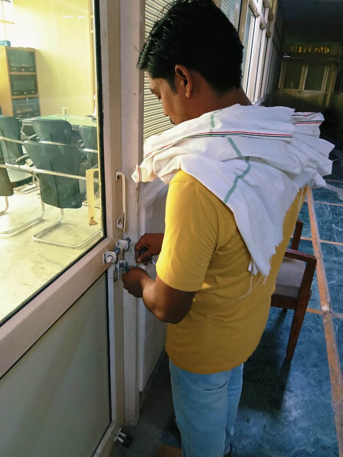 Sanitation workers lock the municipal council office, depositing 600 tons of garbage