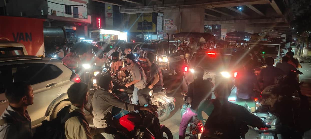 A traffic jam formed under the flyover as soon as the railway crossing gate opened