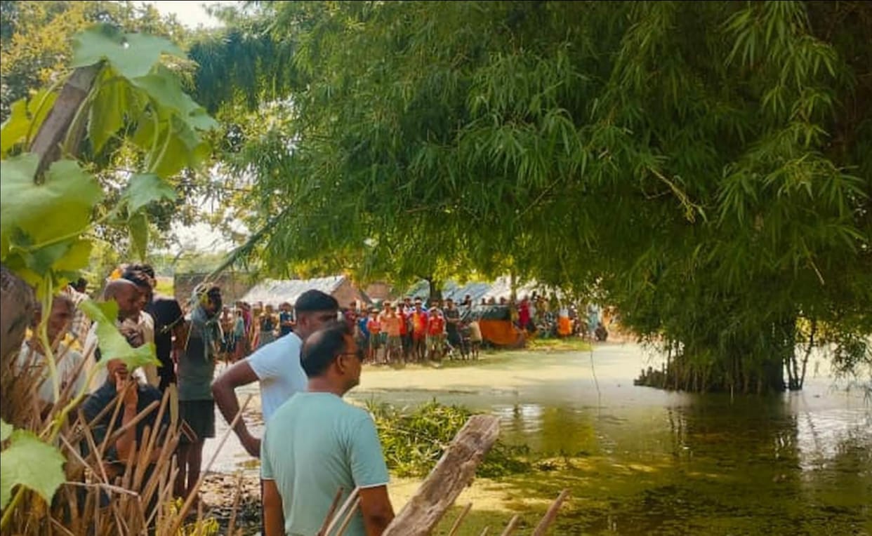 Boy drowns in pond; villagers rescue mother and brother.