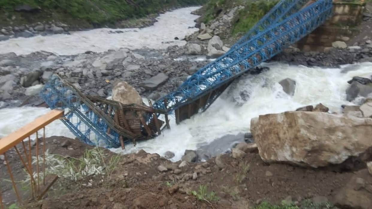 Bailey bridge collapses in Kulagad; link to China border severed.