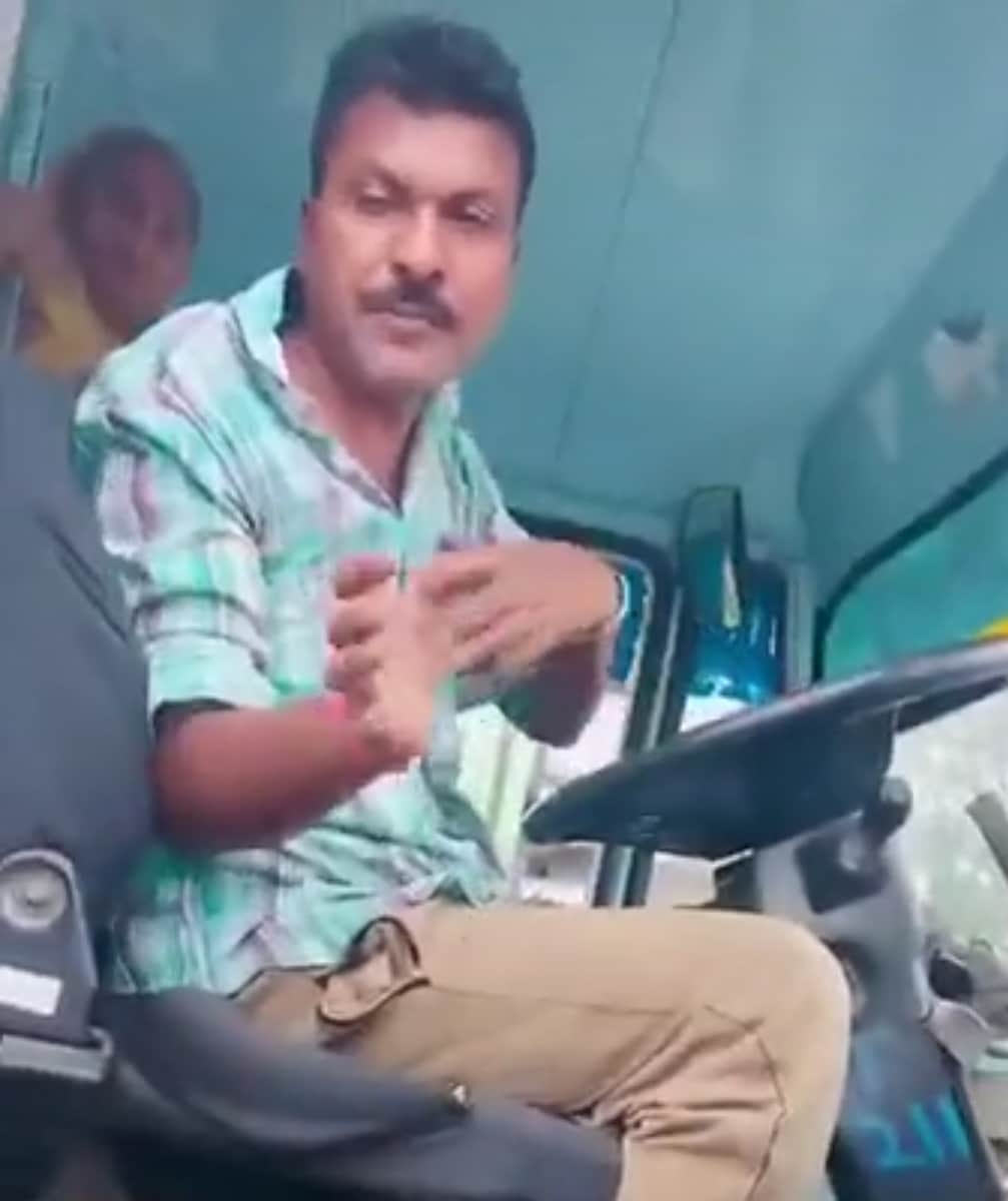 Intoxicated young man in the driver's seat attempts to start a Roadways bus.
