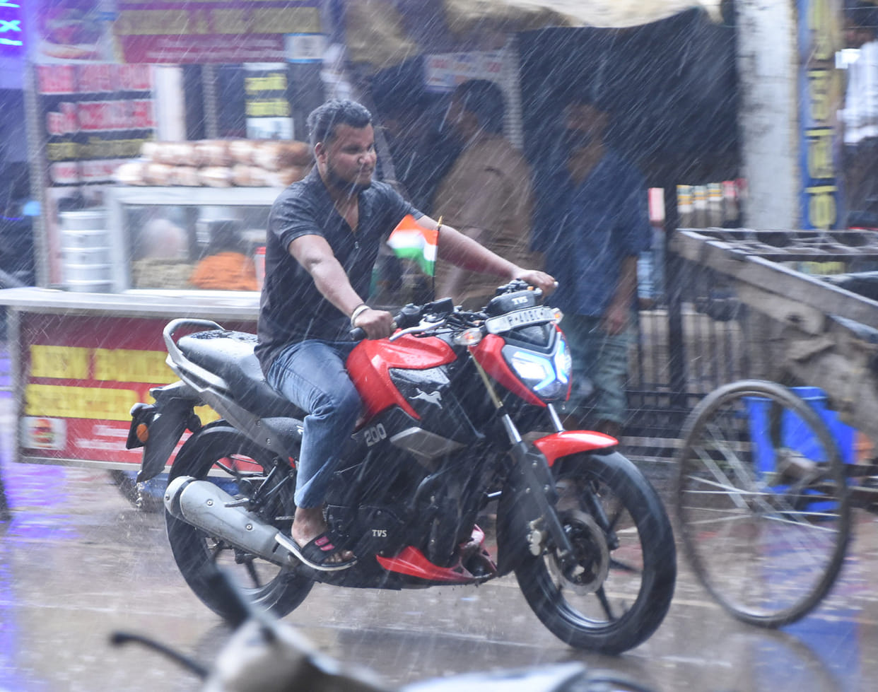 Humid all day, heavy rain in the evening.