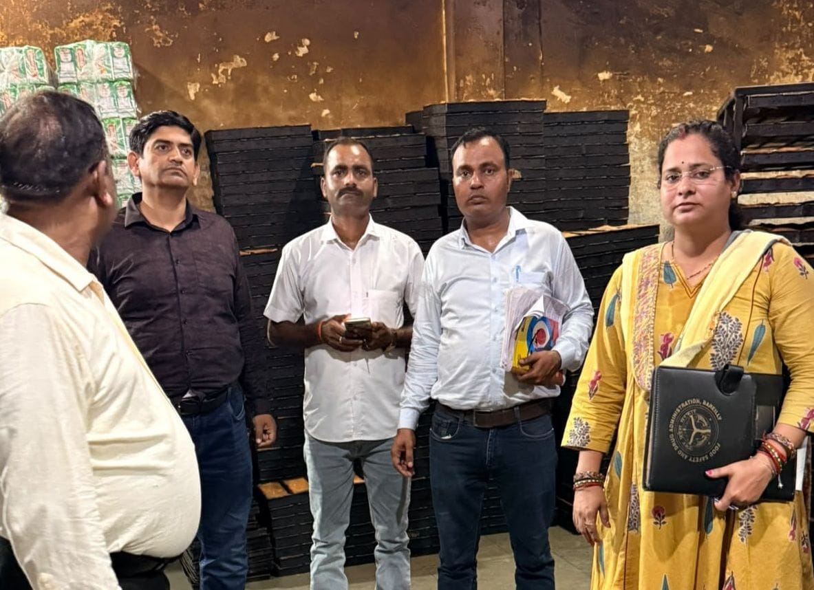 Administration and Food Department raid bakery; four samples collected.