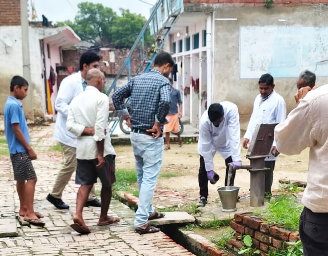 Team engaged in testing after collecting 70 soil and water samples in Chhivli.