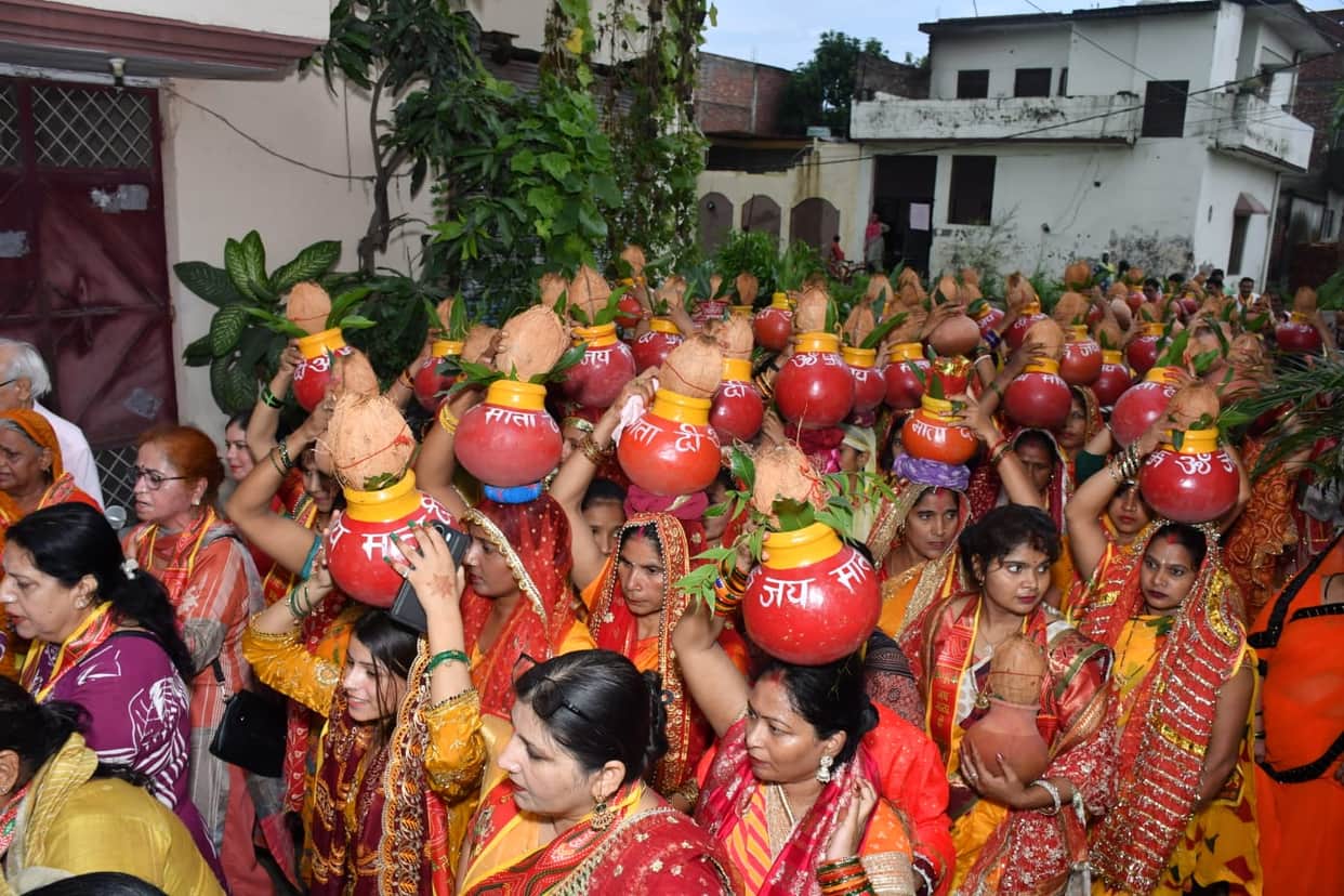 Grand Kalash Yatra taken out on the eve of Sawan Ashtami.