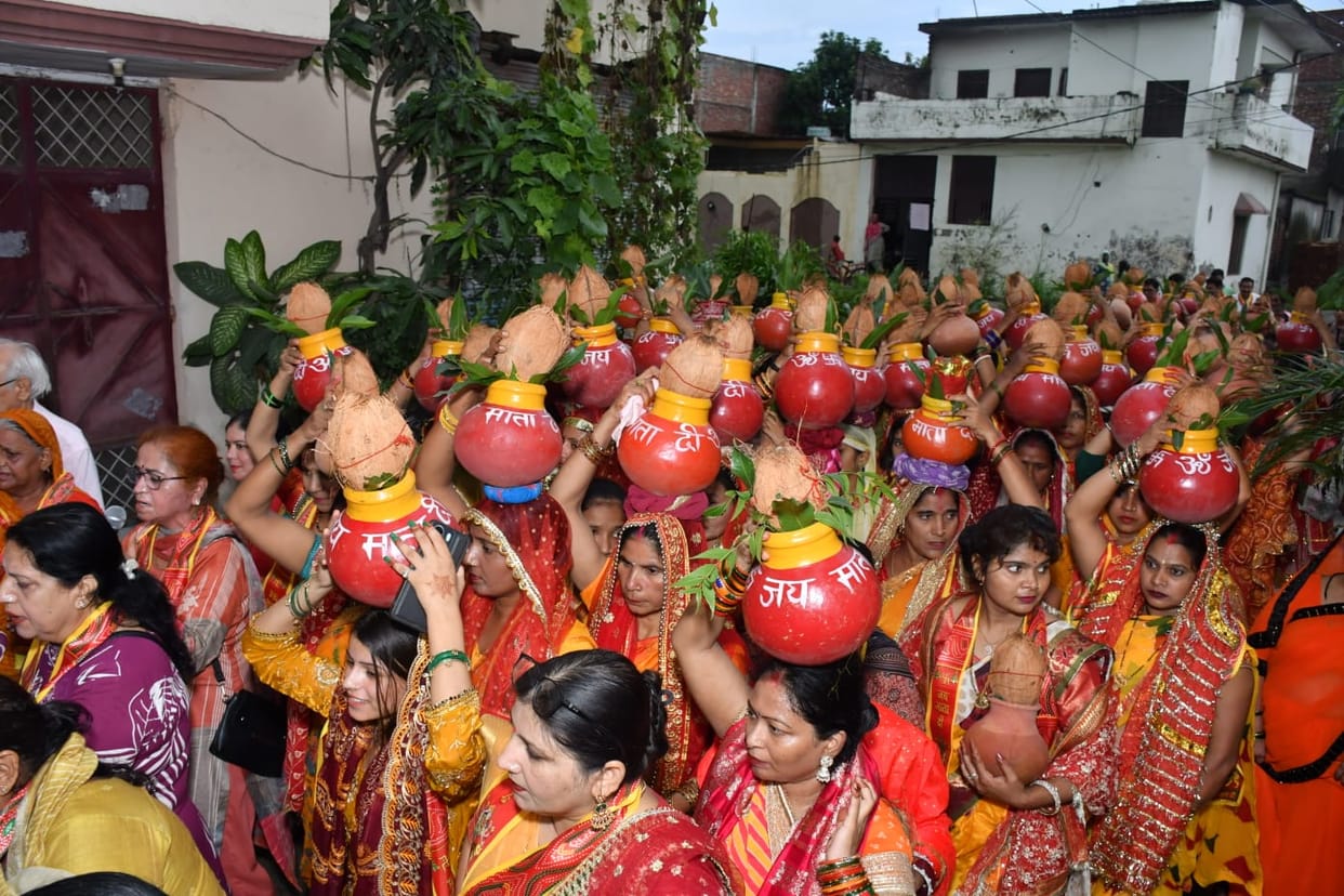 Grand Kalash Yatra taken out on the eve of Sawan Ashtami.