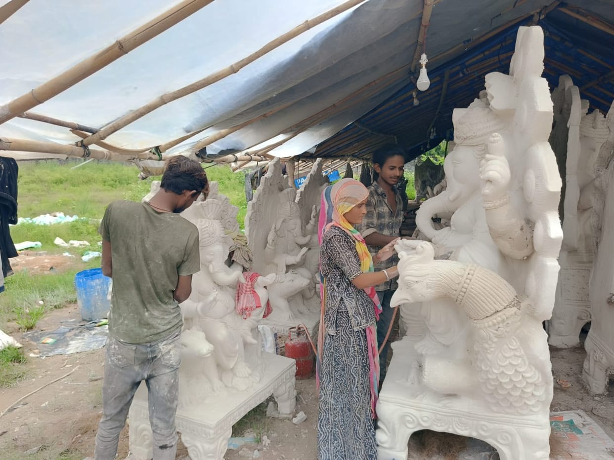 Artisans busy welcoming Bappa, crafting idols.