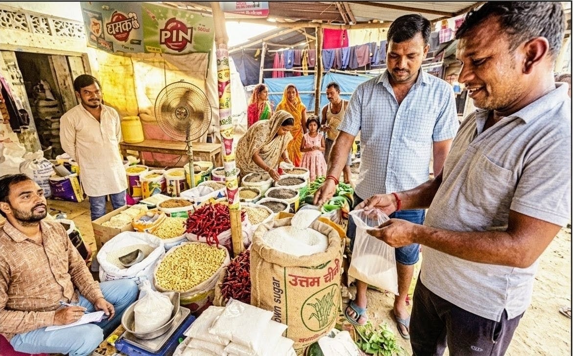 गौरीगंज बाजार में चीनी की खरीदारी करते ग्राहक। -संवाद