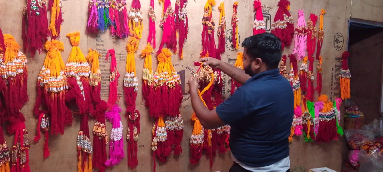 Markets decked out with Rakhis; demand for fancy Rakhis rises.