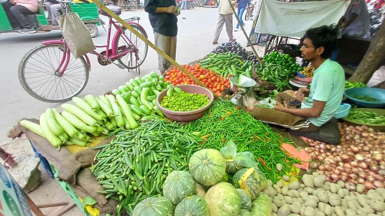 Vegetable crops destroyed by rain and the swelling Yamuna; prices surge.
