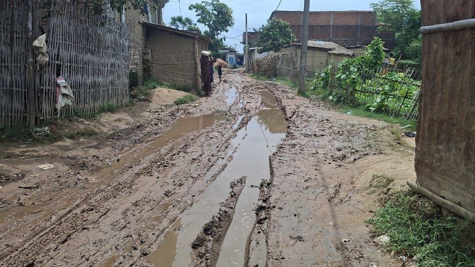 Motorable’ road in government records; in reality, a mess of mud and potholes Motihari Bihar News
