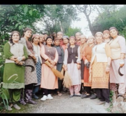 सफाई अभियान के दौरान मौजूद नित्थर के महिला मंडल घरोली की महिलाएं। संवाद