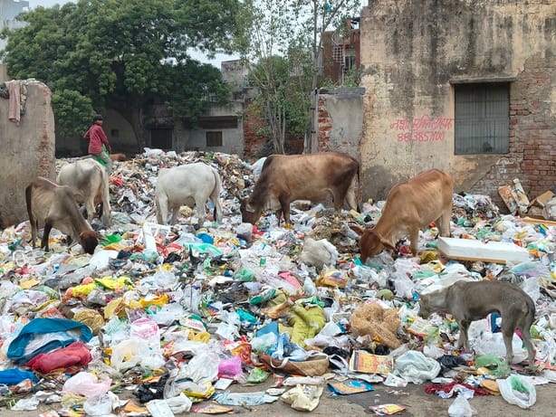 Piles of garbage have accumulated in various places due to the sanitation workers' strike.