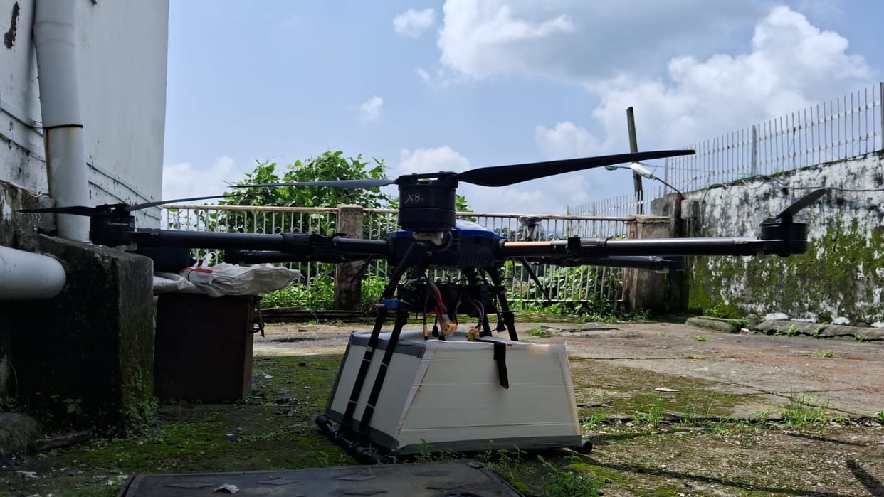 Parcel delivered by drone from 15 km away in 12 minutes.