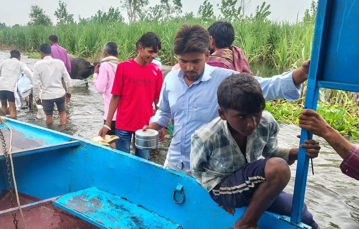 Water has entered many homes in the villages of Garh Khadar, forcing villagers to seek shelter in houses situated on higher ground.