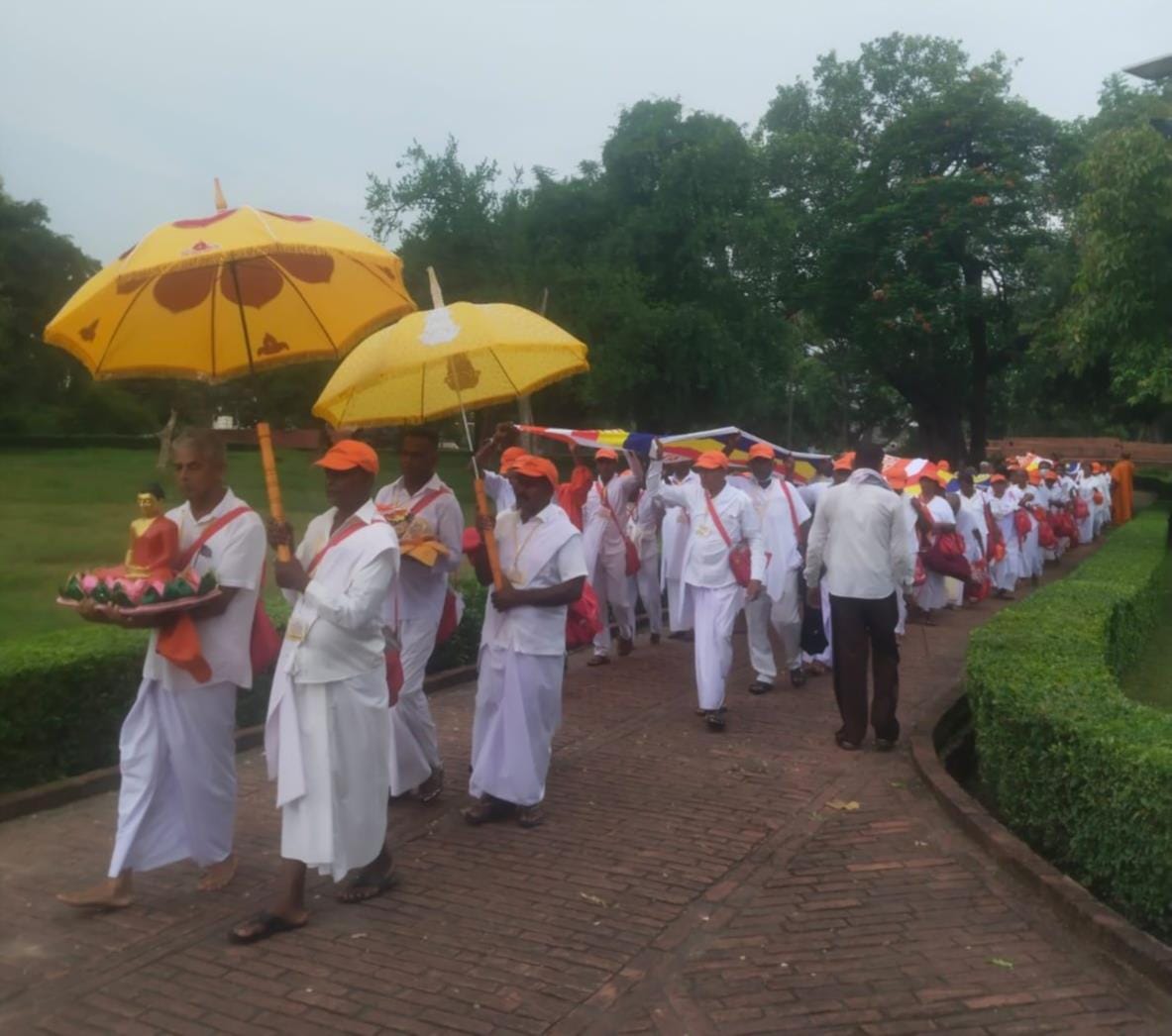 Followers from Sri Lanka performed circumambulation at the site of penance.