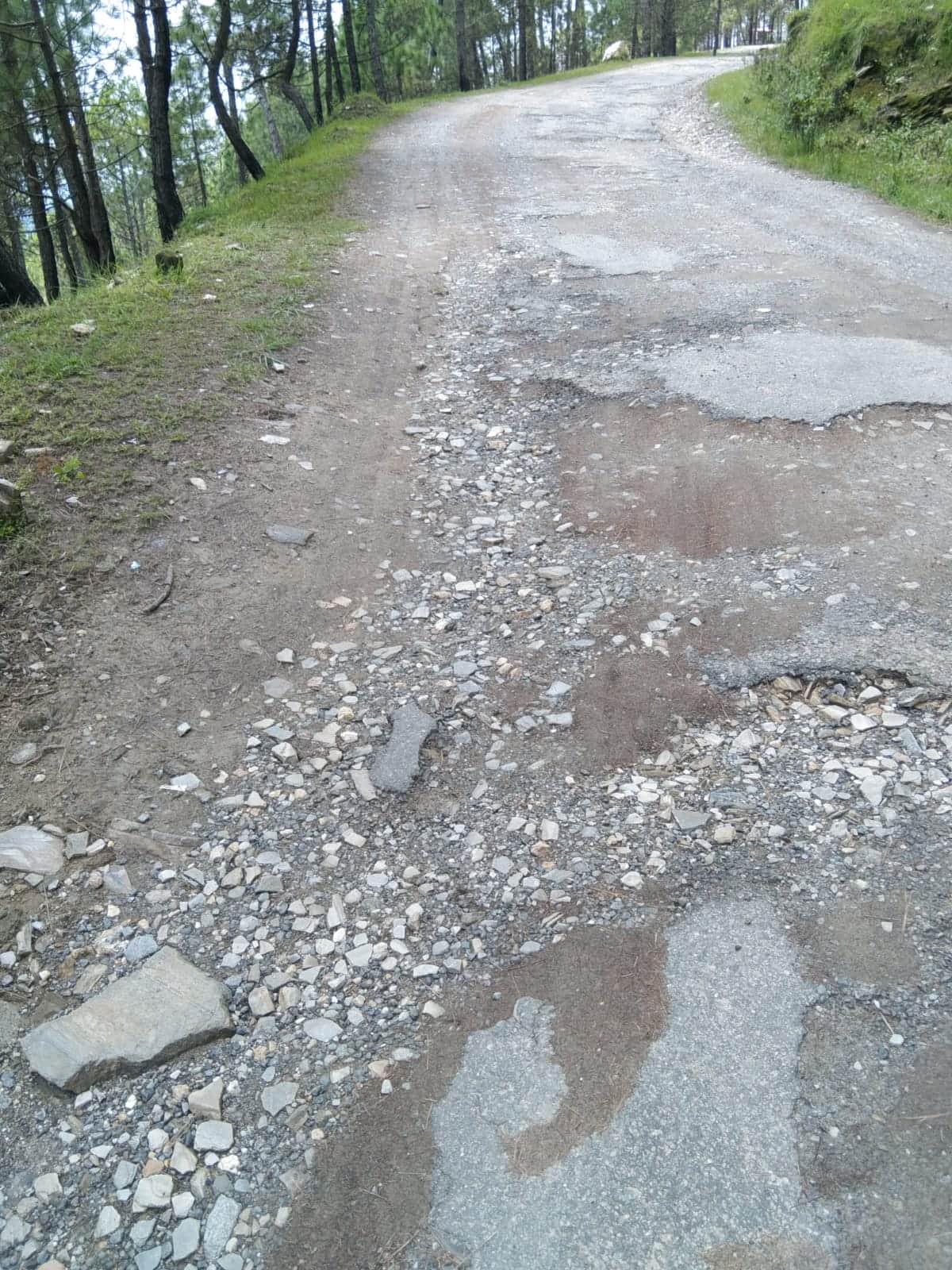 Maniyagar-Khola motor road in poor condition; commuting difficult as the asphalt has peeled off.