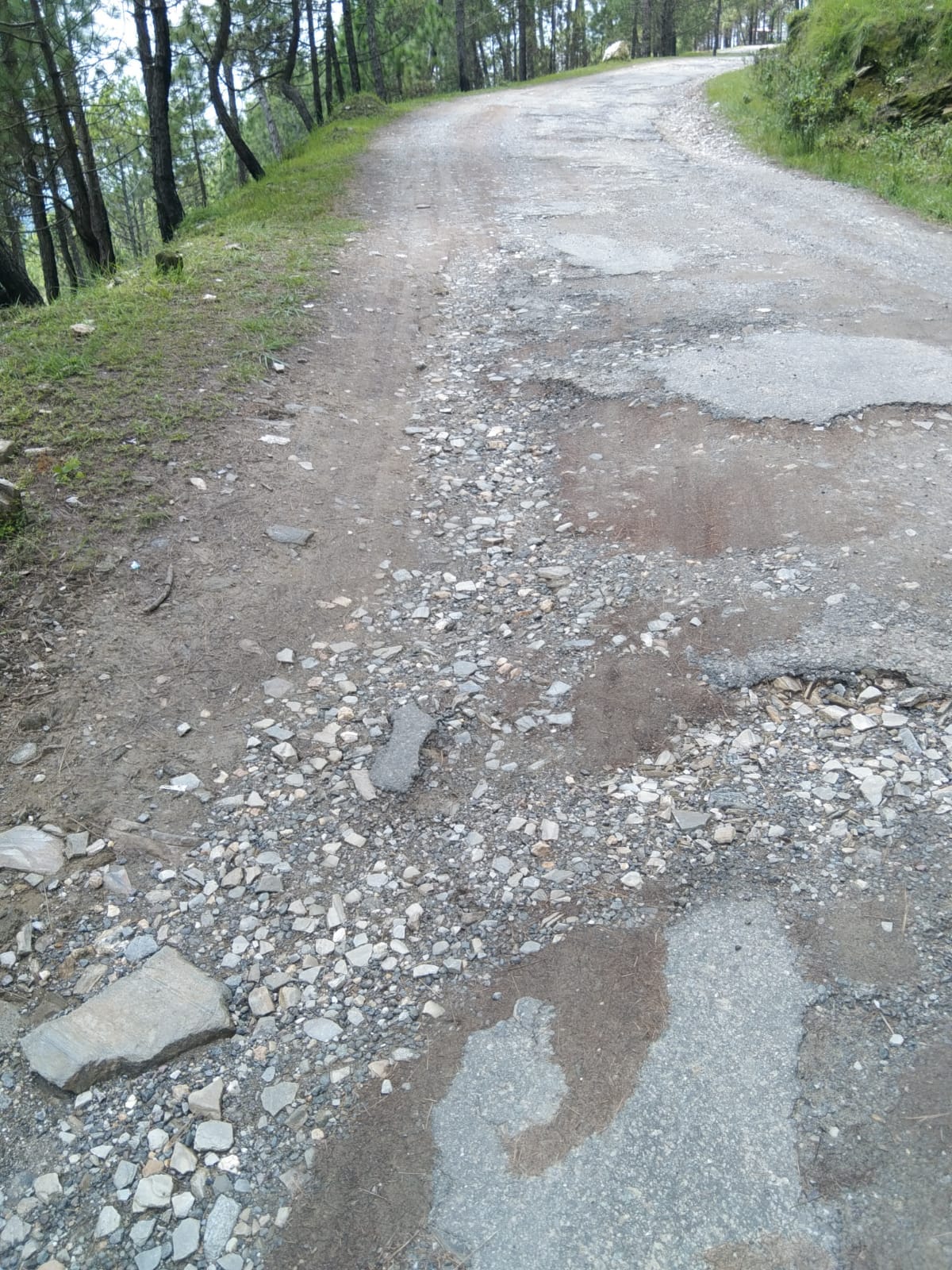 Maniyagar-Khola motor road in poor condition; commuting difficult as the asphalt has peeled off.