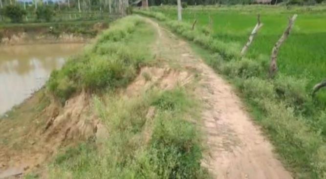 Road to Medkiya School in poor condition; risk of accidents.